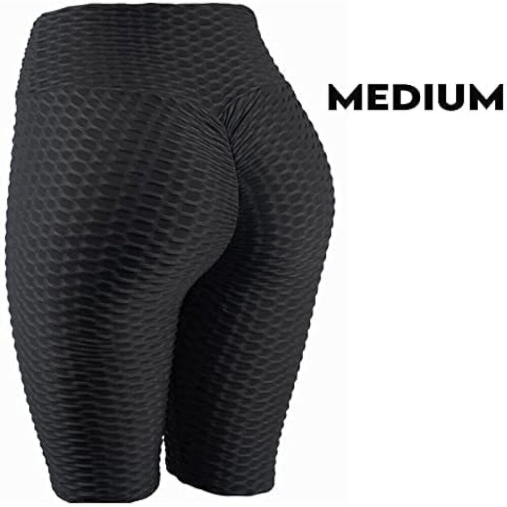 NWT Seven7 Scrunch Butt Anti Cellulite Honeycomb Texture Biker Shorts In Black M